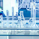 Close-up of laboratory glassware.